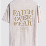 Faith Over Fear Print Washed Distressed Drop Shoulder T-Shirt