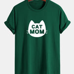 Regular Fit Cat Mom Print Cotton T-Shirt