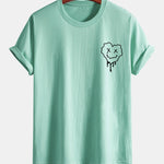 Regular Fit Dissolving Heart Smiley Face Print Cotton T-Shirt