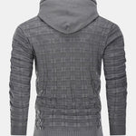 Slim Fit Knitted Plaid Paneled Hooded Sweater