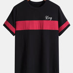 King Print Color Block Patchwork Arc Hem T-Shirt