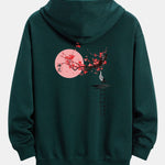 Plum Blossom And Crane Back Print Relax Fit Hoodie