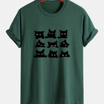 Regular Fit Black Cat Staring Print Cotton T-Shirt