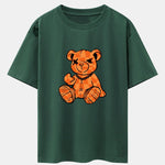 Orange Stitching Bear Print Drop Shoulder Oversize T-Shirt