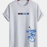 Regular Fit Never Give Up Smiley Face Print Cotton T-Shirt