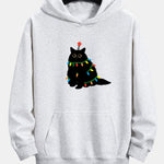 Colorful Light Black Cat Print Relax Fit Hoodie