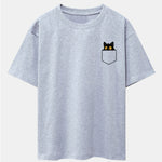 Pocket Black Cat Print Drop Shoulder Oversize T-Shirt