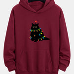 Colorful Light Black Cat Print Relax Fit Hoodie