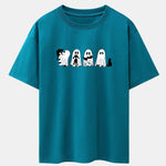 Black Cat Ghost Print Drop Shoulder Oversize T-Shirt