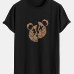 Geometric Bear Print Cotton Arc Hem T-Shirt