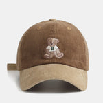 Bear Embroidery Print Corduroy Baseball Cap