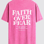 Faith Over Fear Print Washed Distressed Drop Shoulder T-Shirt