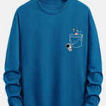 Long Sleeve Pocket Planet Astronaut Print Cotton T-Shirt