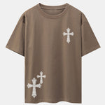 Ornamental Cross Print Drop Shoulder Oversize T-Shirt