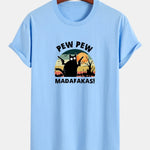 Regular Fit PEW PEW MADAFAKAS Black Cat Print Cotton T-Shirt