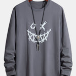 Long Sleeve Scary Face Print Cotton T-Shirt