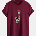 Regular Fit Planet Astronaut Print Cotton T-Shirt