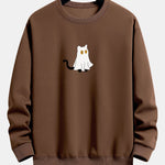 Cat Pretending To Be A Ghost Print Relax Fit Sweatshirt