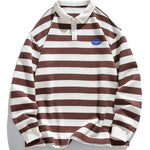 Relax Fit Waffle Striped Polo Sweatshirt