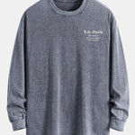 Slogan Print Relax Fit Long Sleeve Washed Distressed T-Shirt