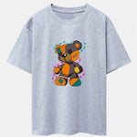 Tattered Bear Print Drop Shoulder Oversize T-Shirt