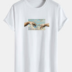 Creation Of Adam Print Cotton Arc Hem T-Shirt
