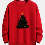 Black Cat Christmas Tree Print Relax Fit Sweatshirt