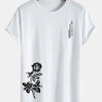 Flower Slogan Print Cotton Arc Hem T-Shirt