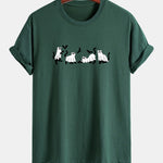 Regular Fit Black Cat Ghost Print Cotton T-Shirt