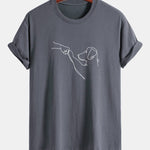 Regular Fit Dog Line Drawing Print Cotton T-Shirt