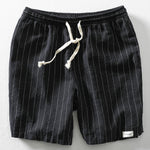 Linen Cotton Blend Drawstring Striped Shorts