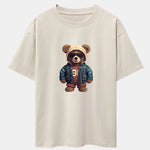 Bear In Leather Jacket Print Drop Shoulder Oversize T-Shirt