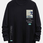 Long Sleeve Tokyo Ukiyoe Print Cotton Arc Hem T-Shirt