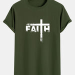 Faith Cross Print Cotton Arc Hem T-Shirt