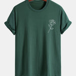 Regular Fit Simple Rose Print Cotton T-Shirt