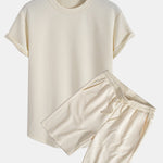 Short Sleeve Stripe Jacquard Arc Hem T-Shirt & Shorts