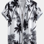 Palm Trees Print Button Up Shirt & Man Mid Length Drawstring Swim Shorts