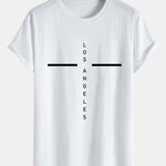Stripe Los Angeles Print Cotton Arc Hem T-Shirt