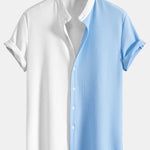 Two Tone Muscle Fit Ribbed Stand Collar Shirt