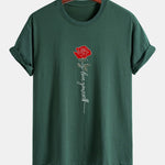 Regular Fit Rose Slogan Print Cotton T-Shirt