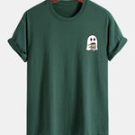 Regular Fit Ghost Drinking Coffee Print Cotton T-Shirt