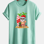 Regular Fit Summer Beach Santa Print Cotton T-Shirt