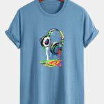 Regular Fit Dissolving Headphones Print Cotton T-Shirt