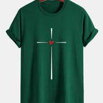 Regular Fit Cross Heart Print Cotton T-Shirt