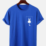 Cat Slipping Out Of Pocket Print T-Shirt