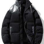 Corduroy PU Patchwork Puffer Coat