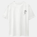 Simple Rose Print Drop Shoulder Oversize T-Shirt