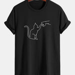 Regular Fit Fist Bump Cat Print Cotton T-Shirt