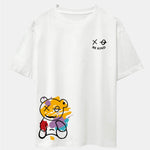 Graffiti Bear Print Drop Shoulder Oversize T-Shirt & Man Mid Length Shorts