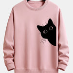 Black Cat Looking Out Print Relax Fit Sweatshirt